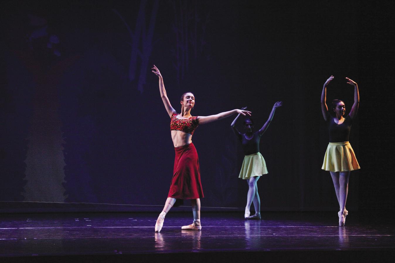 3 ballet dancers on stage