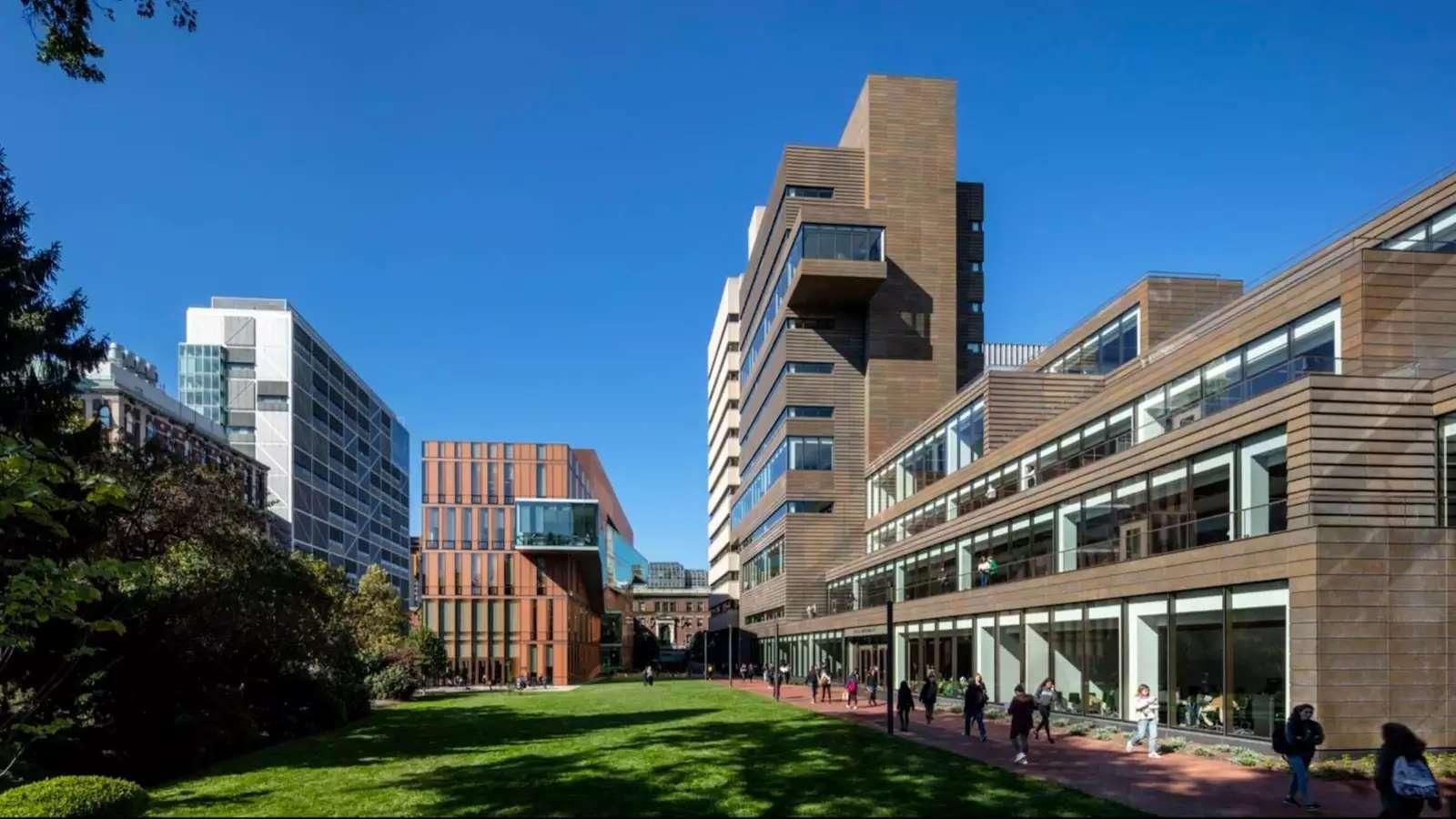 Barnard campus on a sunny day, bright blue sky